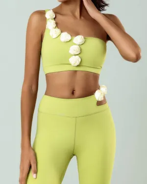 Warm Hoodie Romance Air One Shoulder Yoga Bra With Flowers