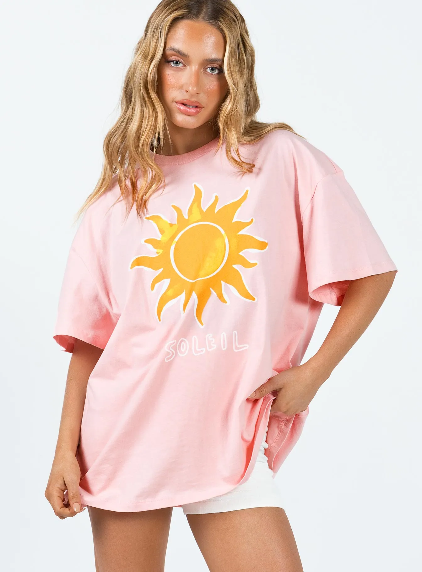 Soleil Oversized Tee Pink Street Casual Look Chic Cut