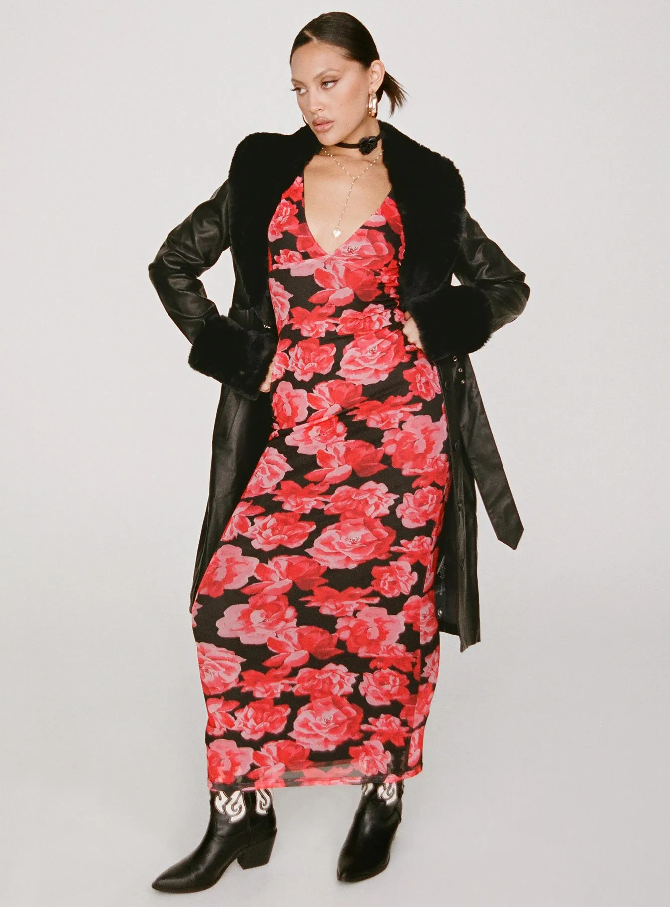 Grace Base Lauers Maxi Dress Red Floral / Black