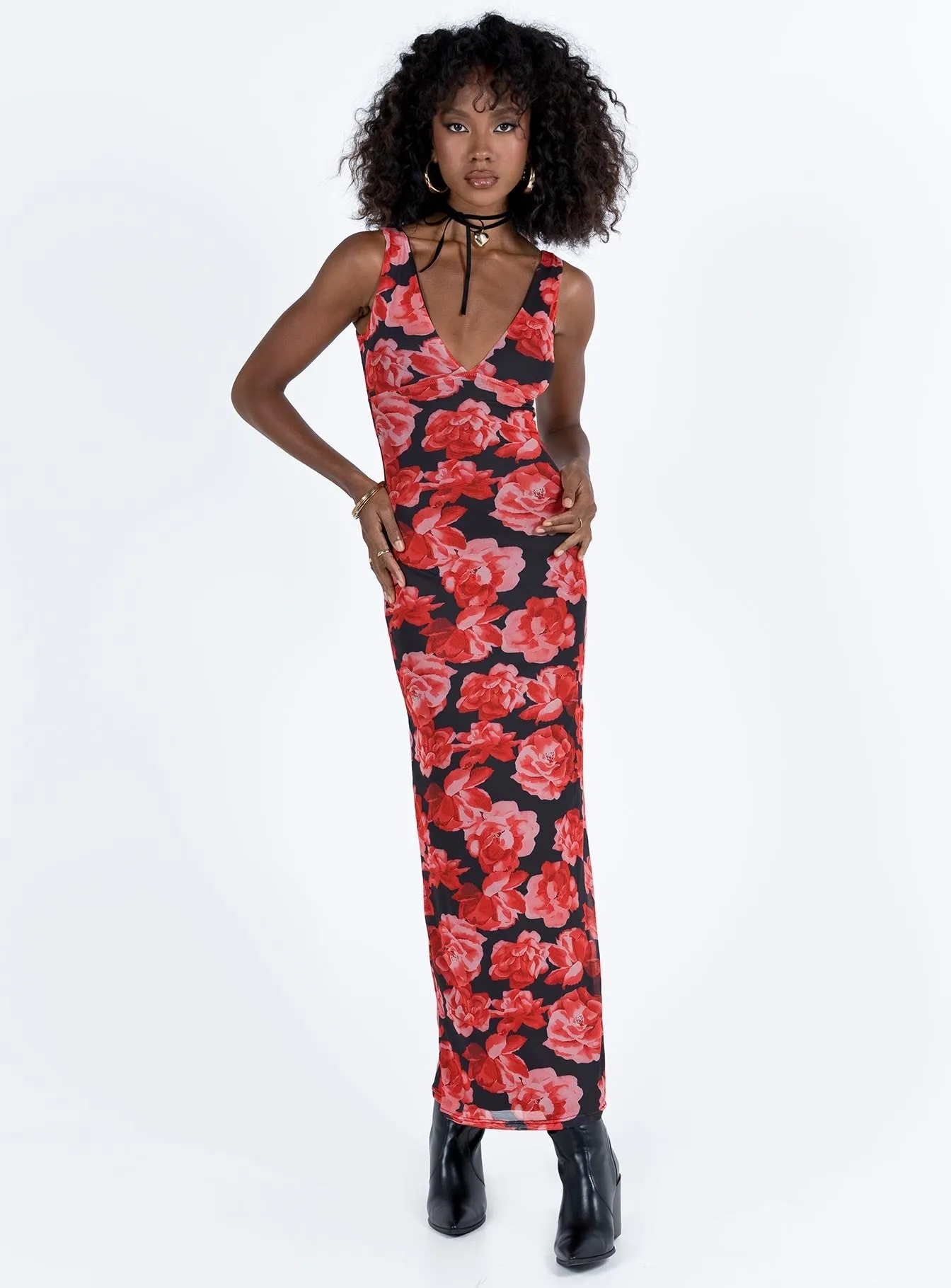 Lauers Maxi Dress Red Floral / Black Mood Friendly Modern Waistband
