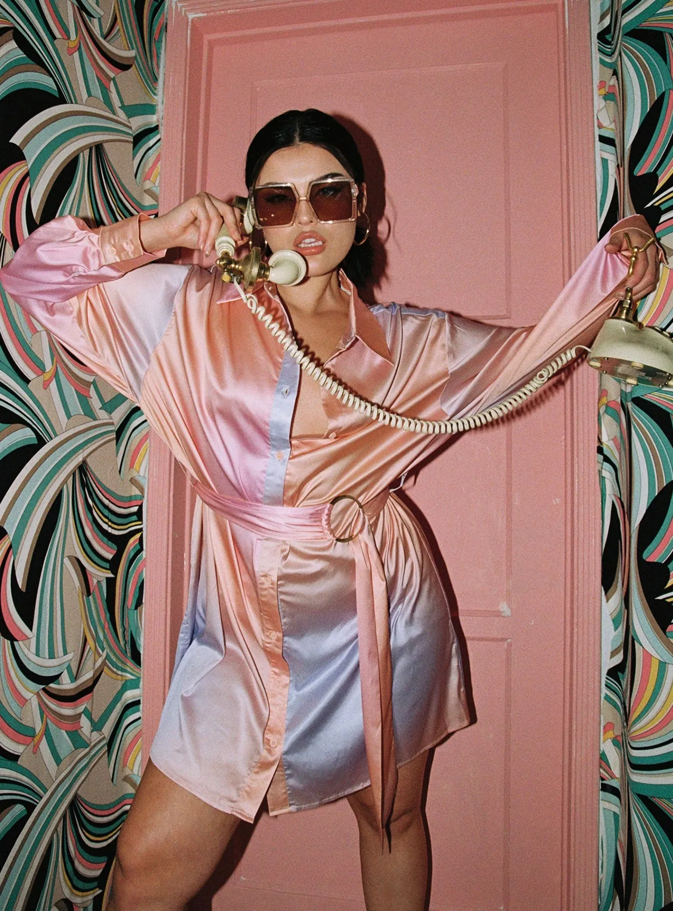 Versatile Piece Sunrise Tie Up Mini Dress Orange Multi