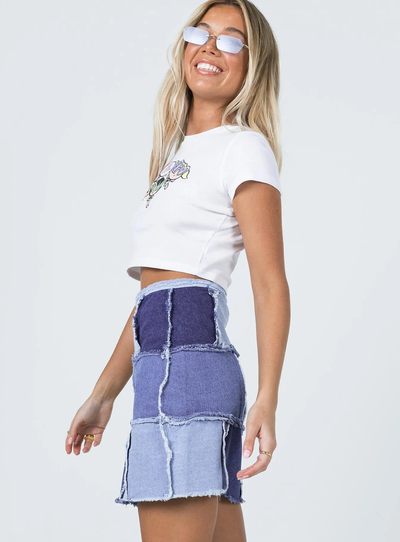 Catherine Patchwork Mini Skirt Denim Ombre effect