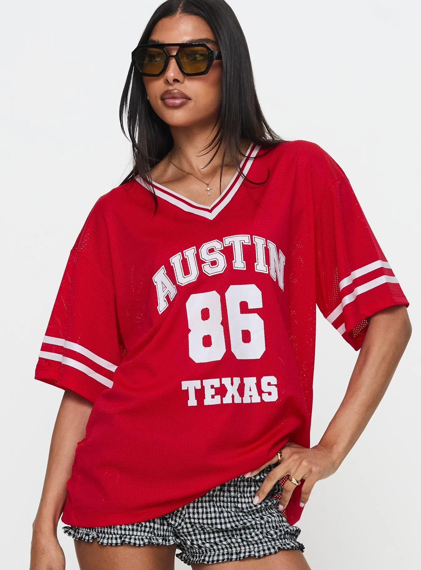 Austin Texas Sports Jersey Top Red Comfort Fit Design Smart Fashion