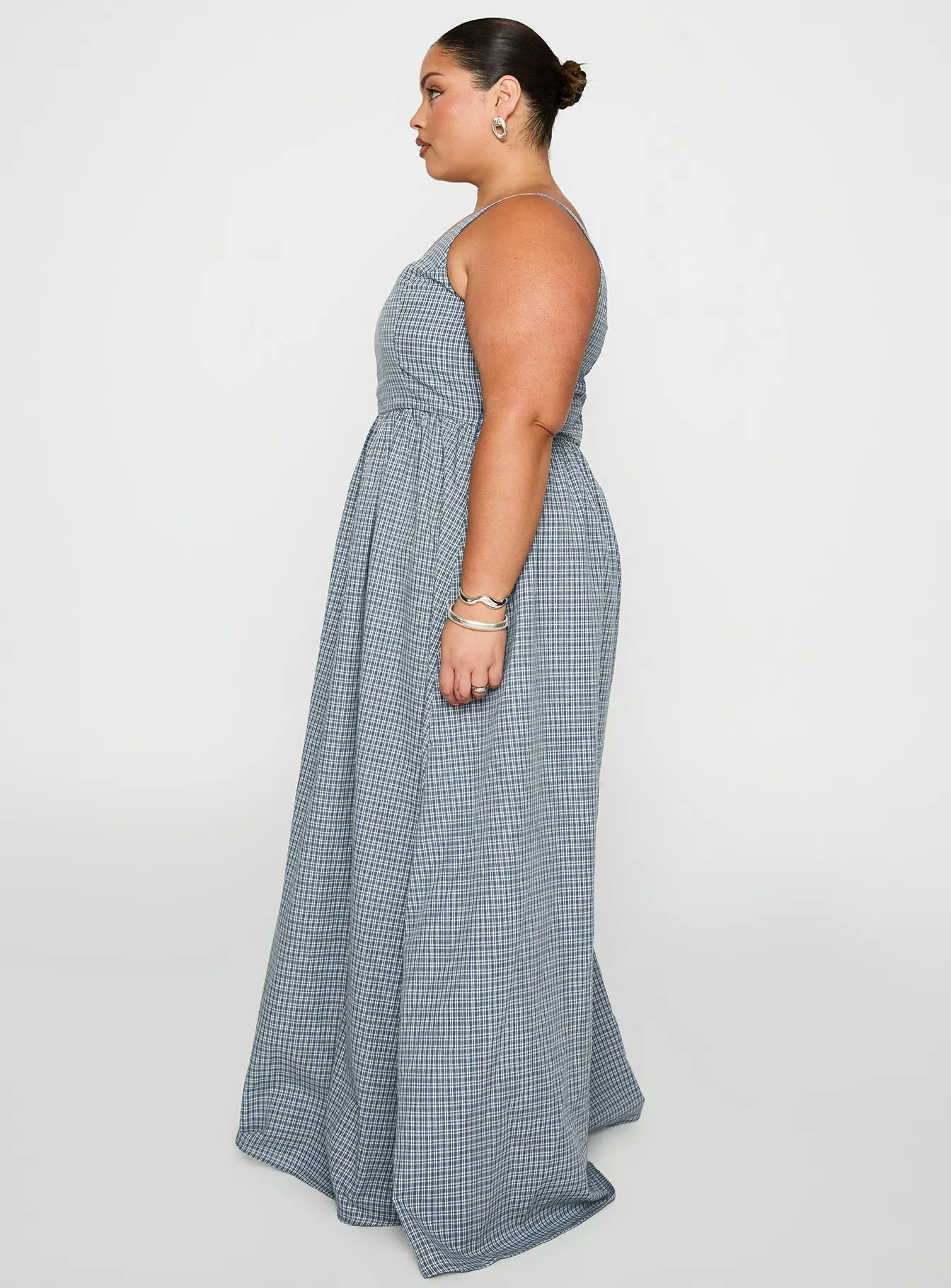 Effortless Mood Cartmel Check Maxi Dress Navy Curve