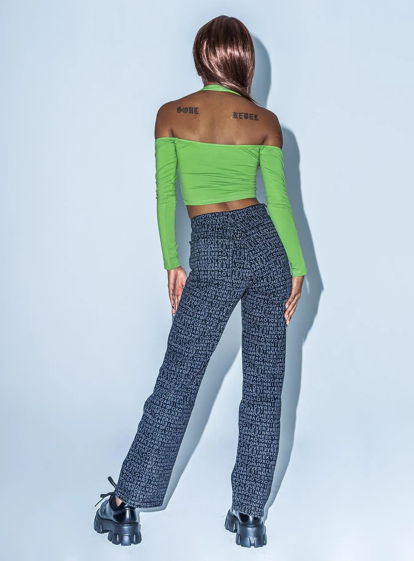 Warm Layers Text Me High Rise Straight Leg Jeans Black