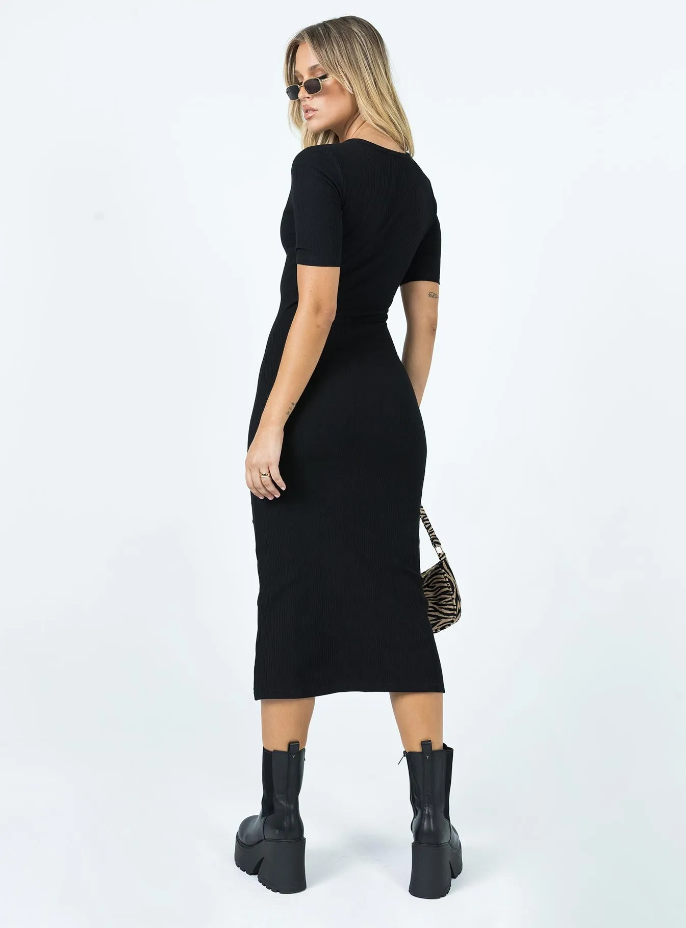 Tailored Style Chanted Midi Dress Black