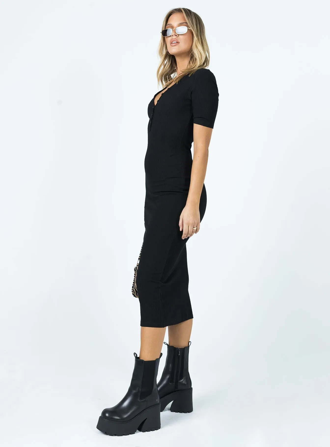 Soft Presence Chanted Midi Dress Black