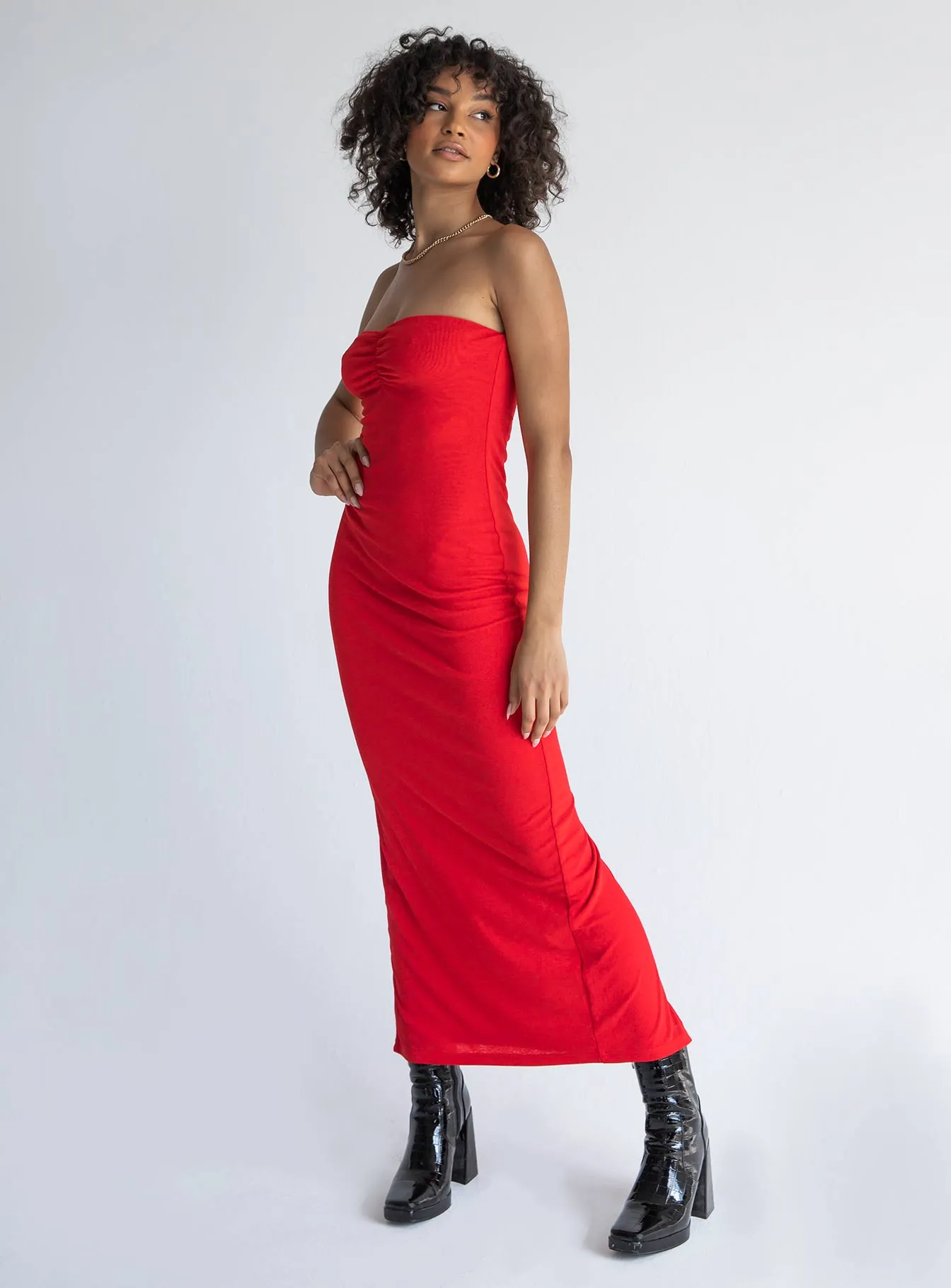 Charm Strapless Midi Dress Red Mood Focused