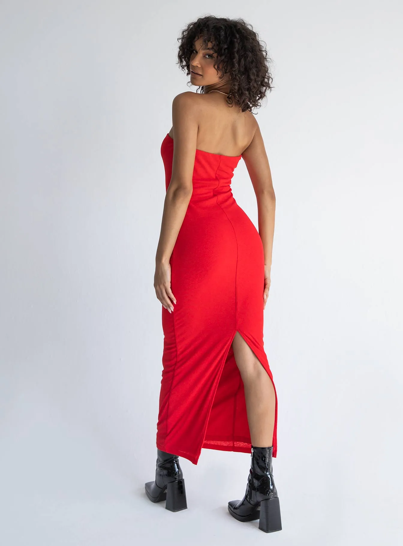 Fashionable Look Charm Strapless Midi Dress Red
