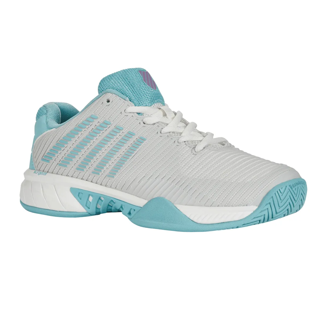 Cushioned heel Lace Closure K Swiss Womens Hypercourt Express 2 Tennis Shoes - Bright White / Blue