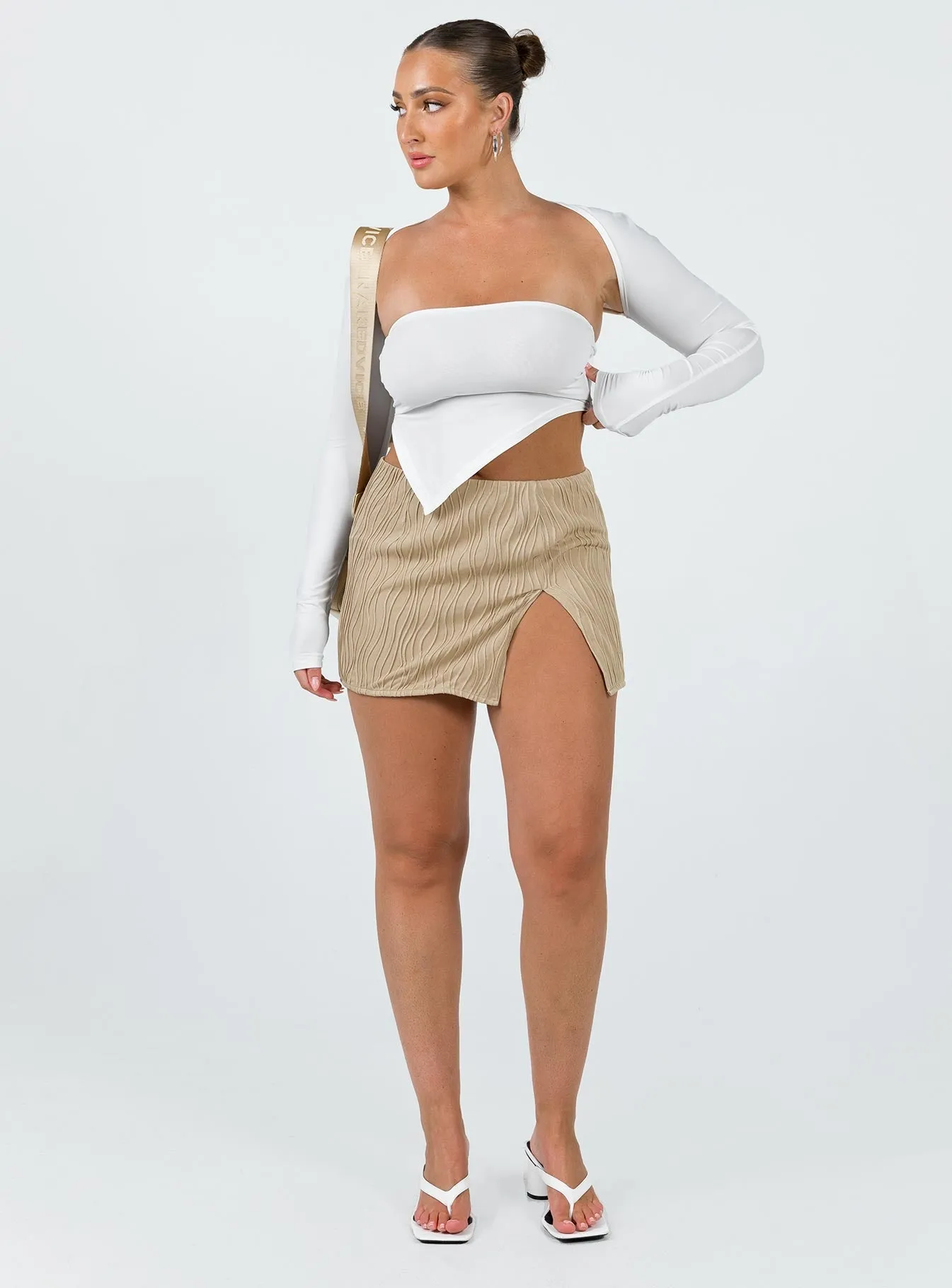 Cambor Mini Skirt Beige Smooth Edging Double Stitched