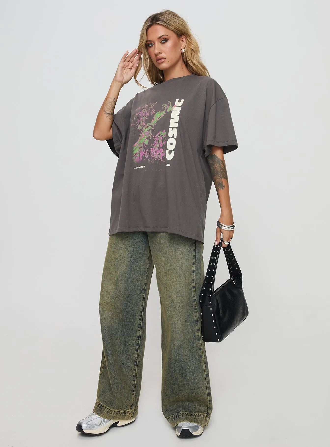 Cornelia Oversized Tee Grey Button Down Stretch Comfort