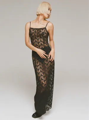 Countess Maxi Dress Black Delicate Lines