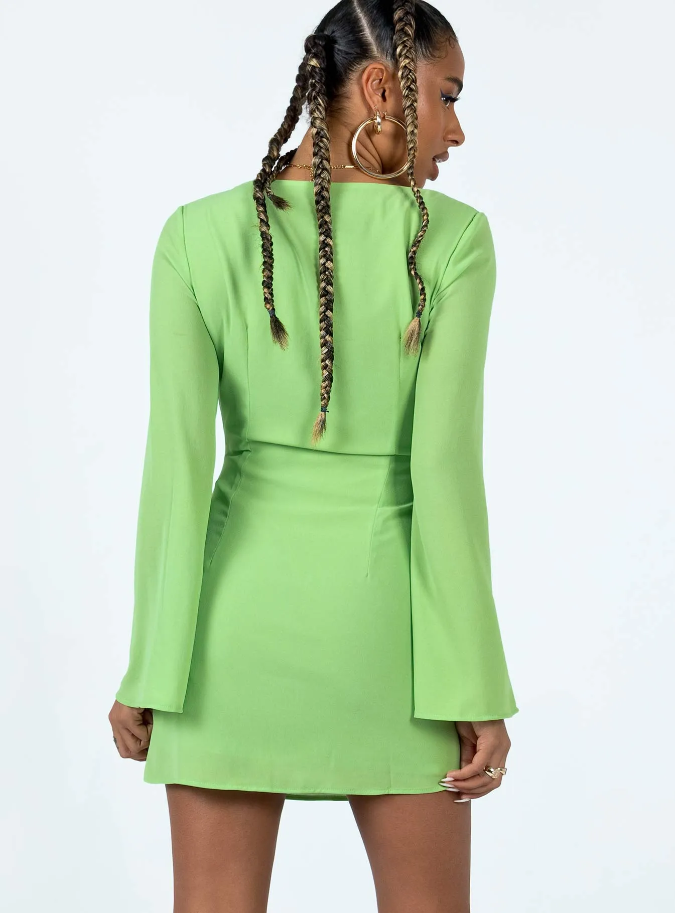 Denvers Long Sleeve Mini Dress Green Slit-Hem