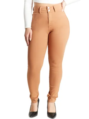 Anti Static Fabric Elastic Cuff Women's Plain Jeans,Brown