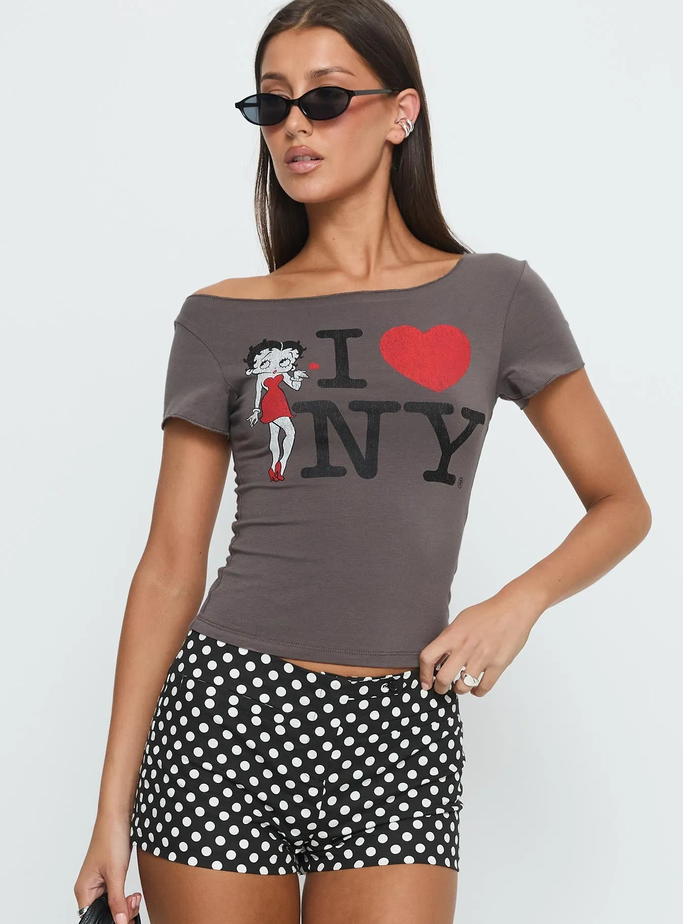 Betty Loves NYC Loose Graphic Top Charcoal Durable Colorfast Finish Minimalist Aesthetic