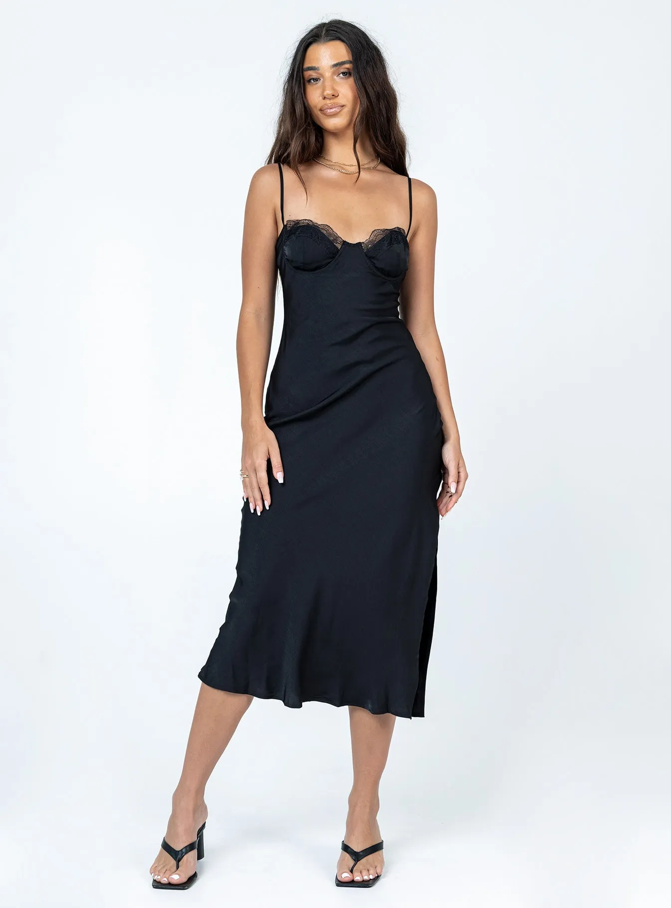Built-In-Slip Fashion Daily Hazel Midi Dress Black