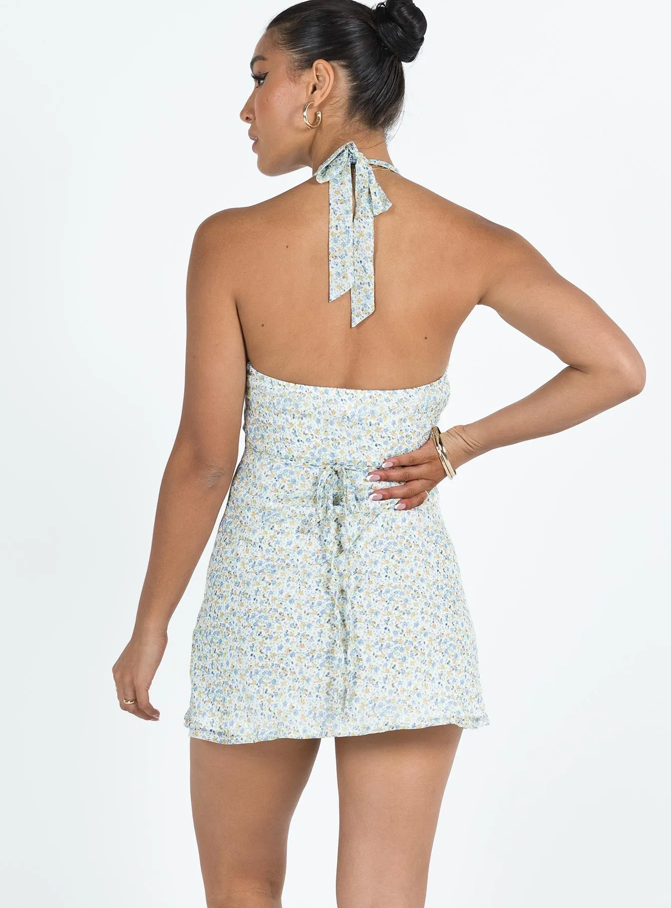 Relax Line Silky Shape Ladlin Mini Dress Yellow Floral