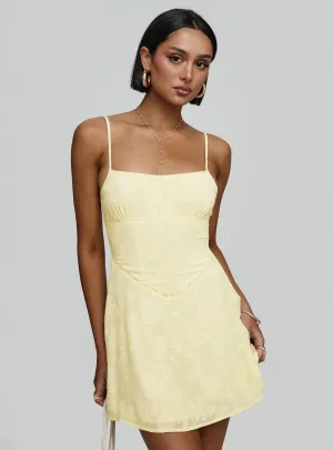 South Of France Mini Dress Yellow Side Tie