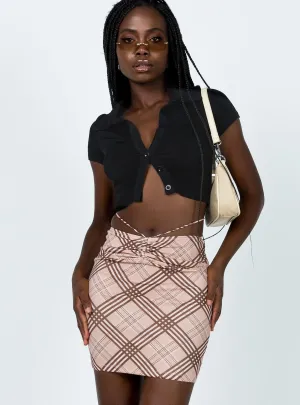 Twist Front Dom Mini Skirt Brown