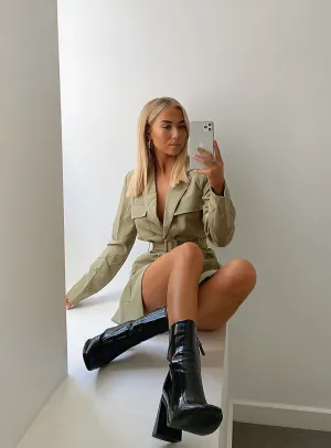 Steinway Mini Dress Green Silk Shine Fit Clean