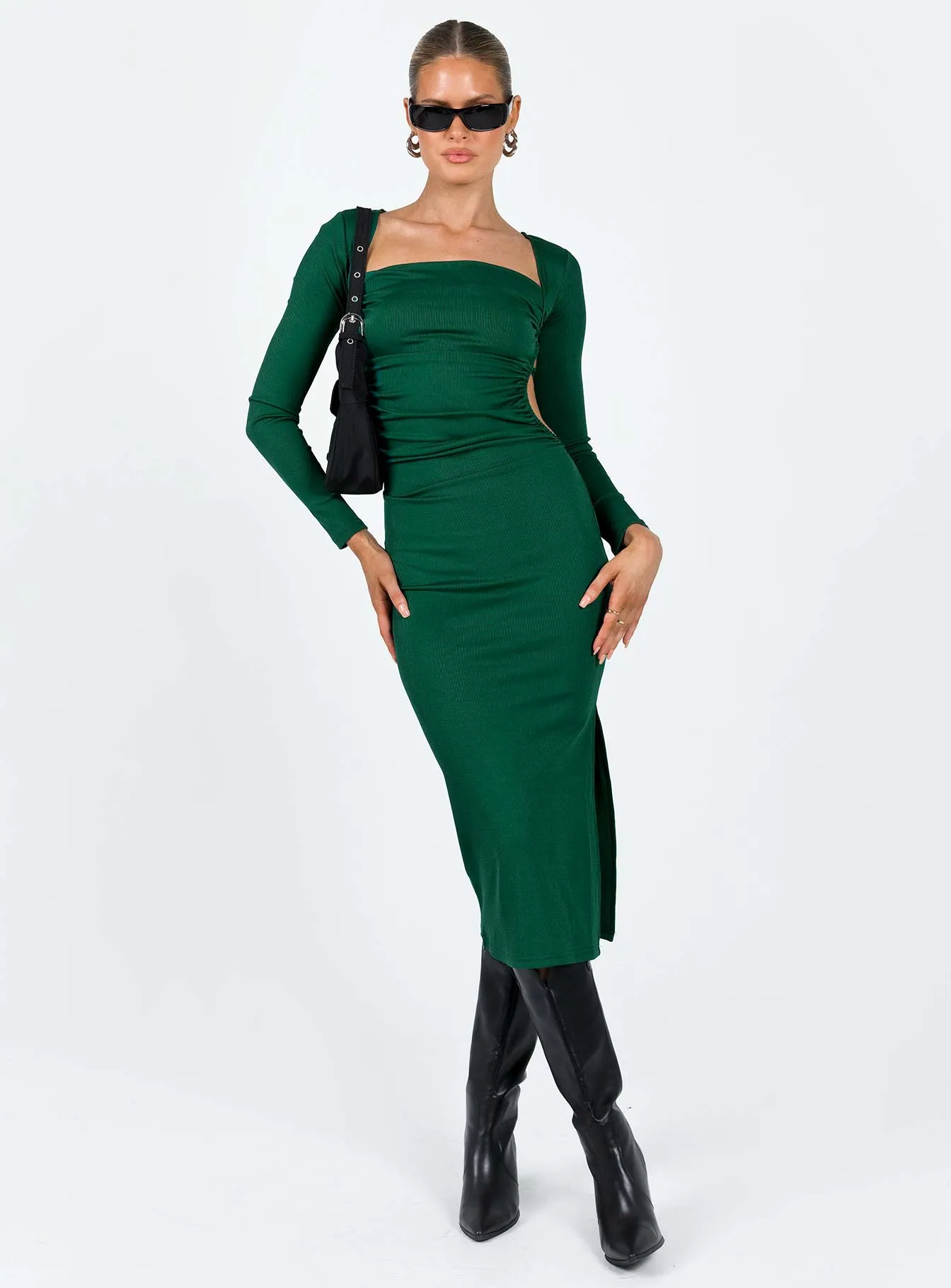 Esplin Long Sleeve Midi Dress Green Body Flow Stretch-Recovery
