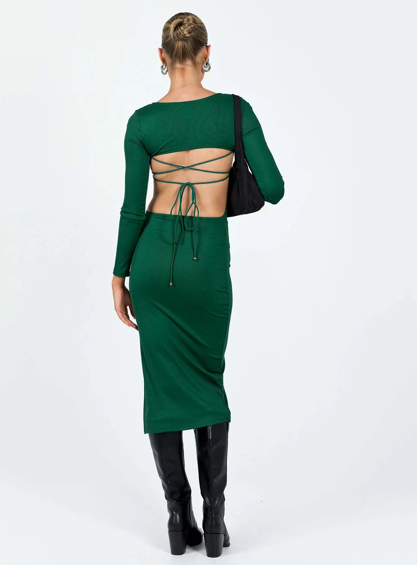 Esplin Long Sleeve Midi Dress Green Relax Form