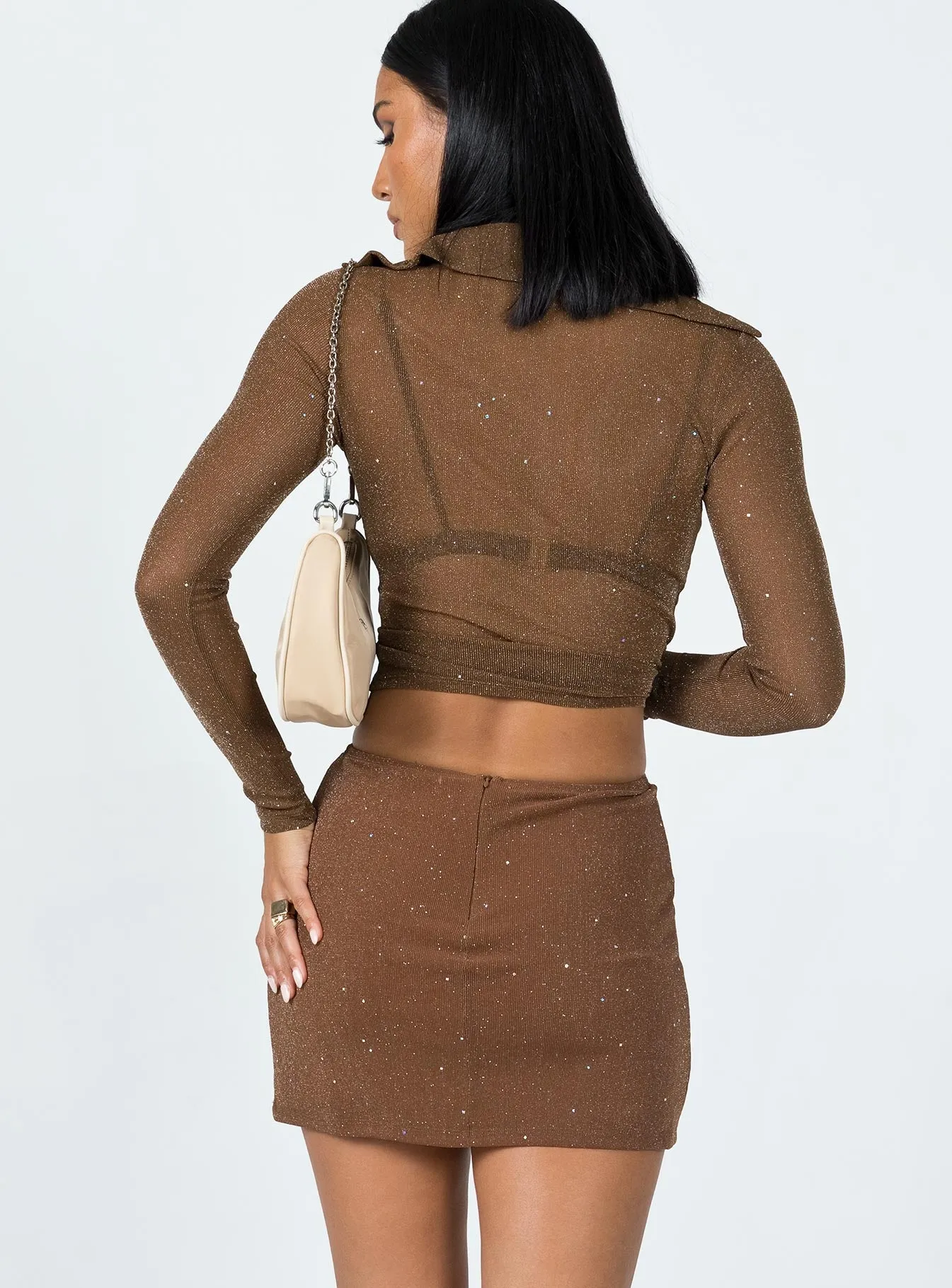 Style Moment Earth Tones Selby Mini Skirt Brown Glitter