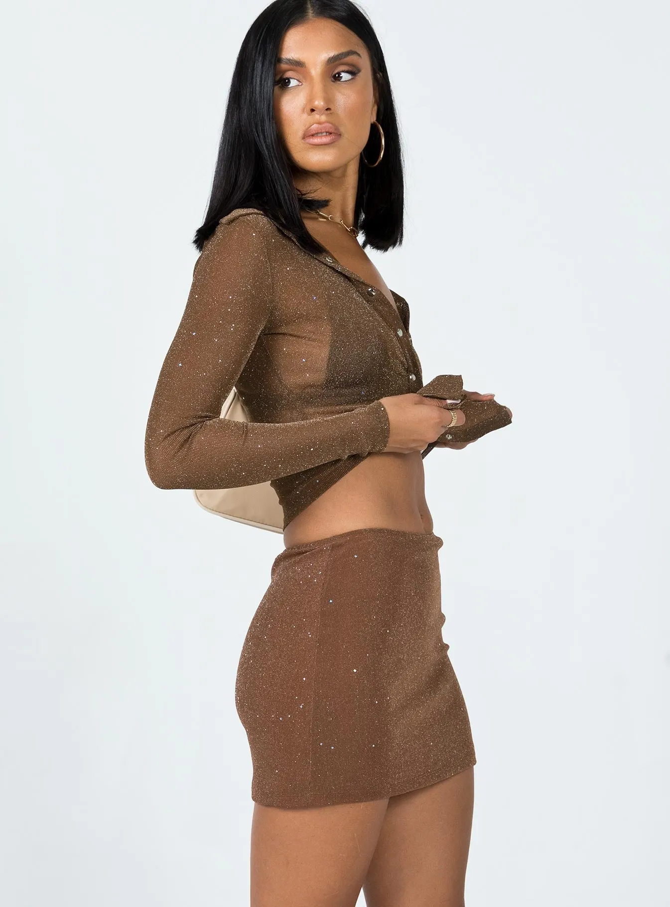 Selby Mini Skirt Brown Glitter Fashion Details Versatile Fit