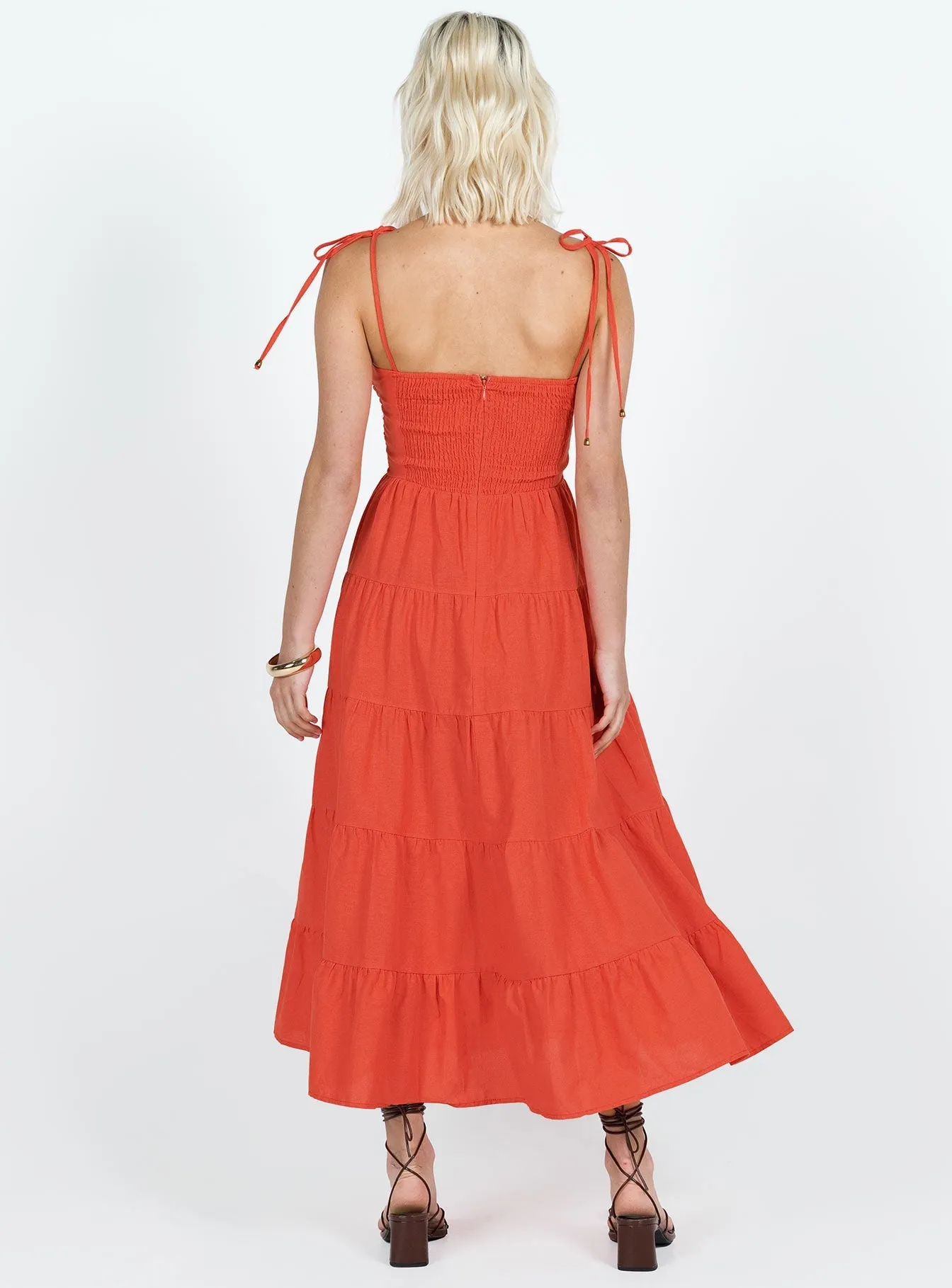 Chavez Midi Dress Red Slit-Hem Breathable