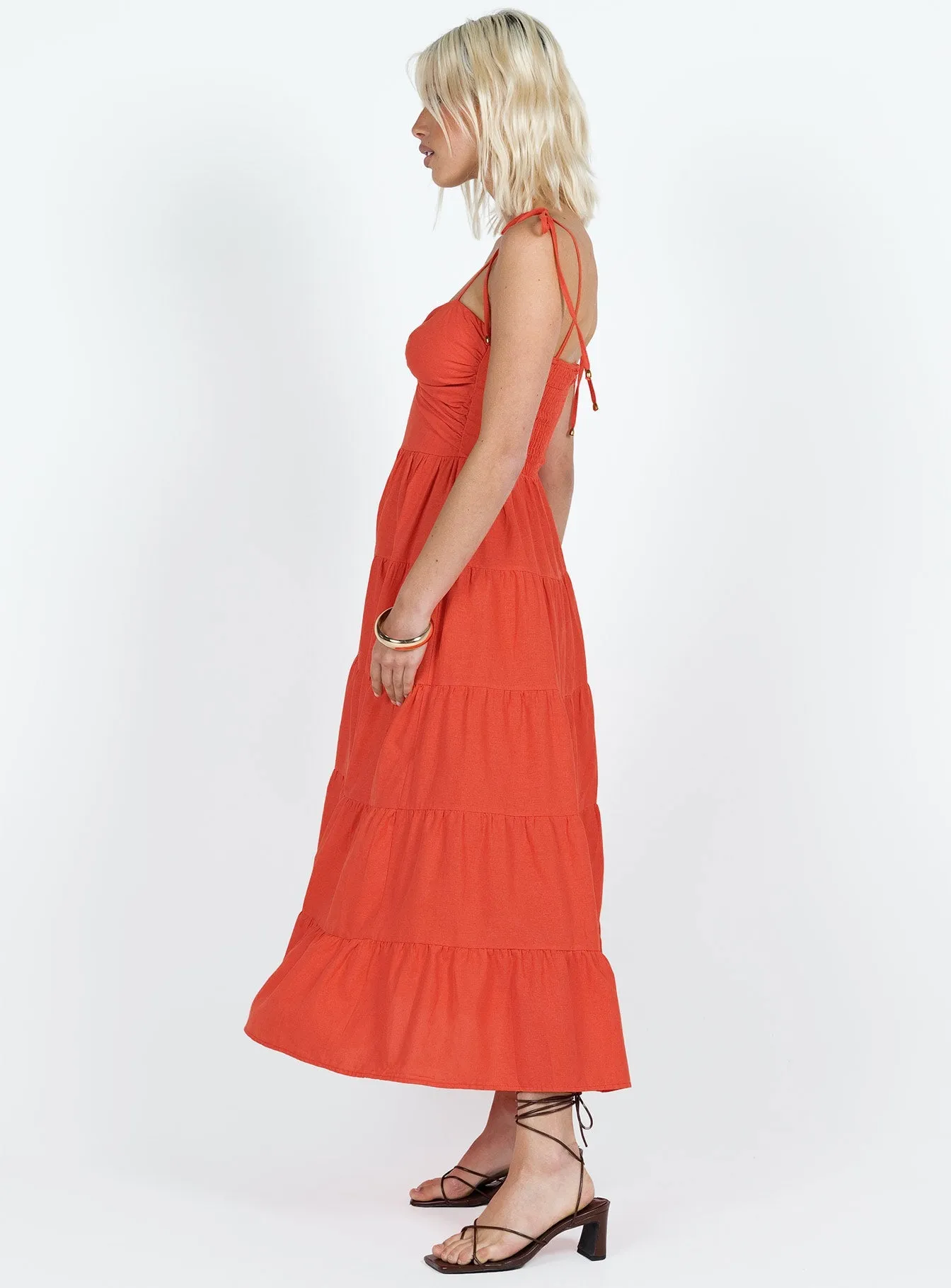 Chavez Midi Dress Red Relaxed Fit Look Button Accent