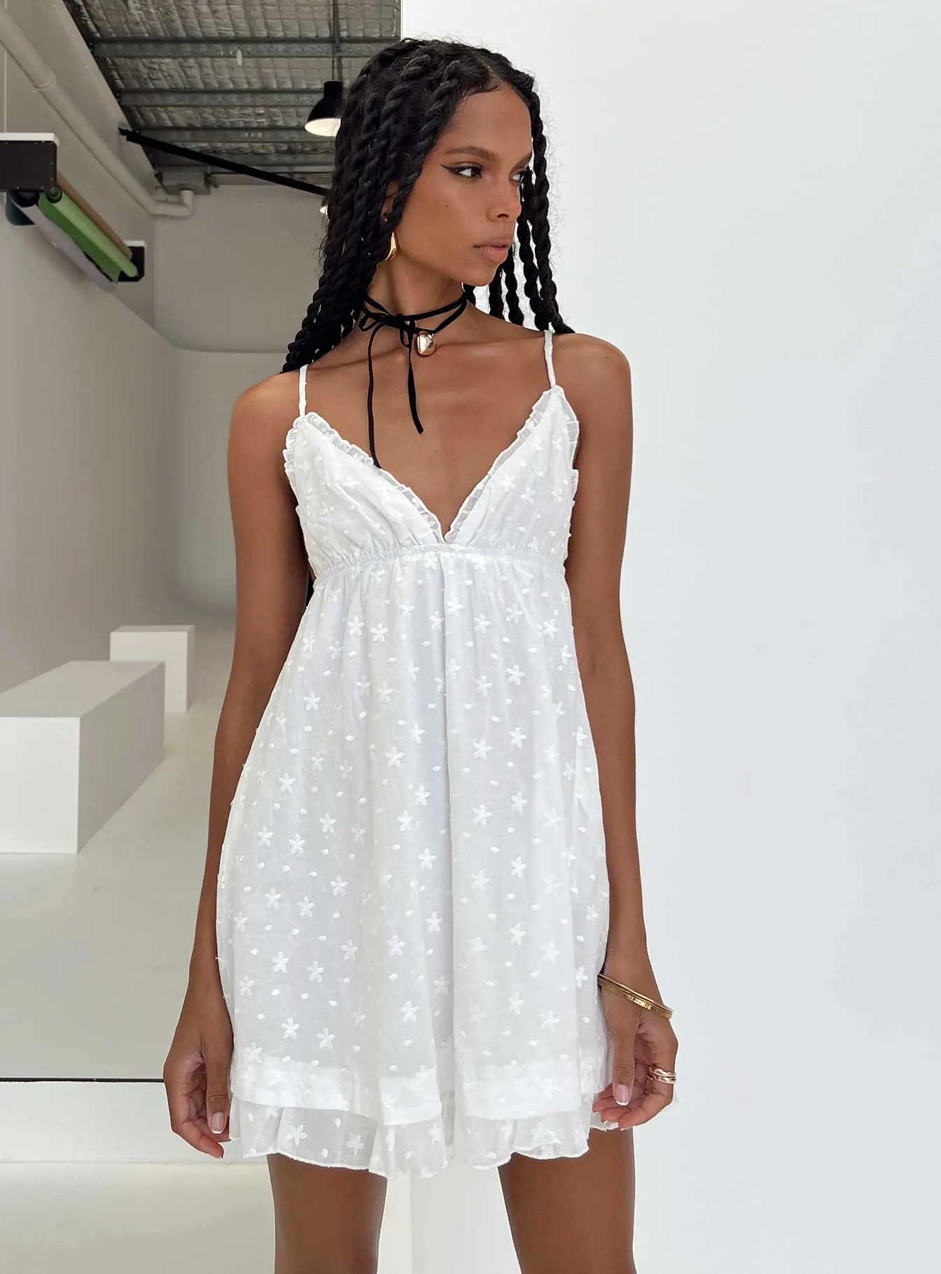 Easy Layering Subtle Lines Leander Mini Dress White