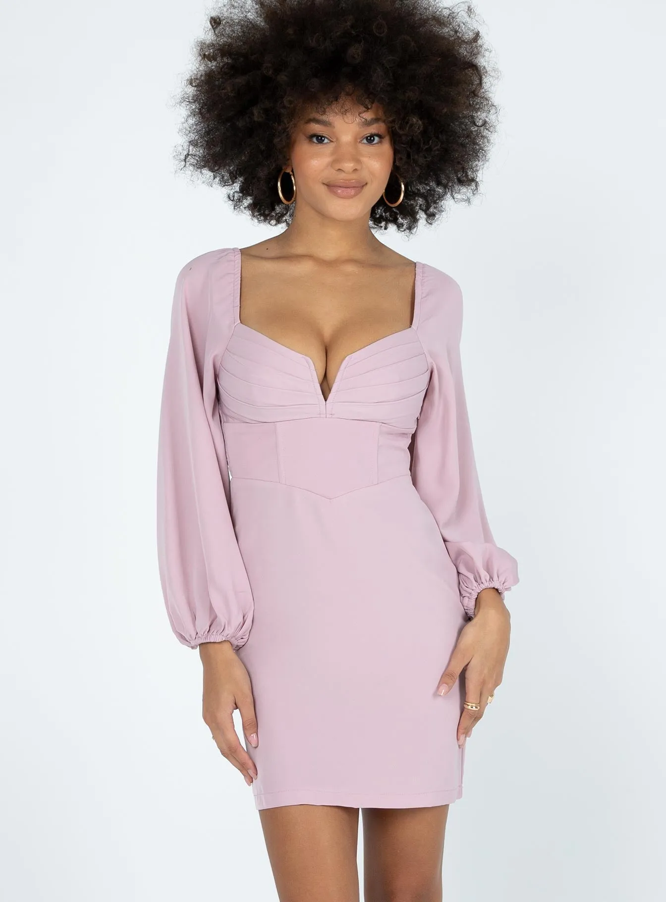 Relax Mode Zoella Long Sleeve Mini Dress Pink