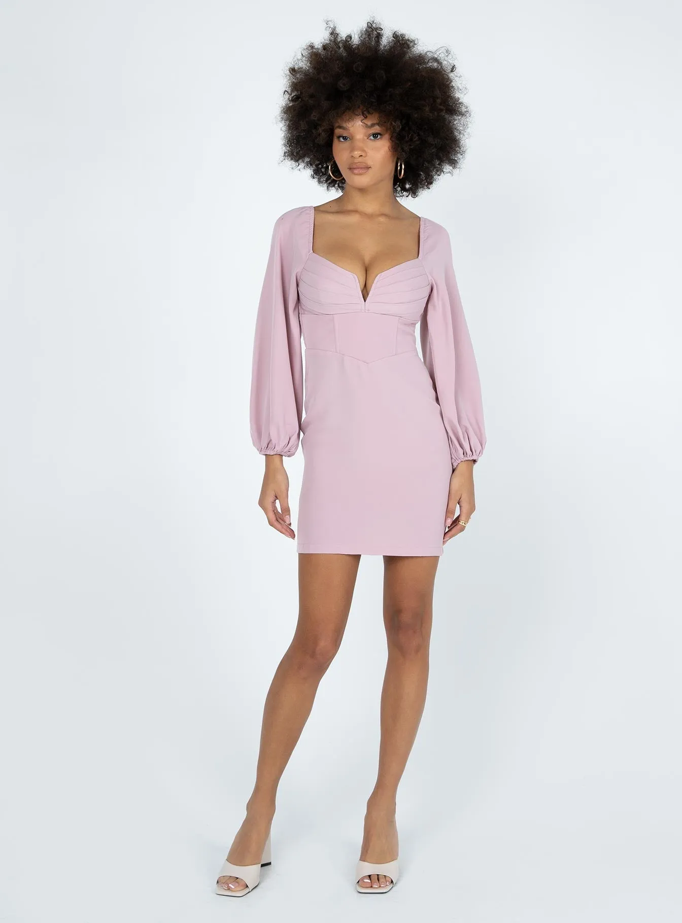 Zoella Long Sleeve Mini Dress Pink Slit-Hem