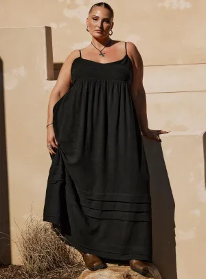 Neutral Layer Casual Mode Milden Linen Blend Maxi Dress Black Curve