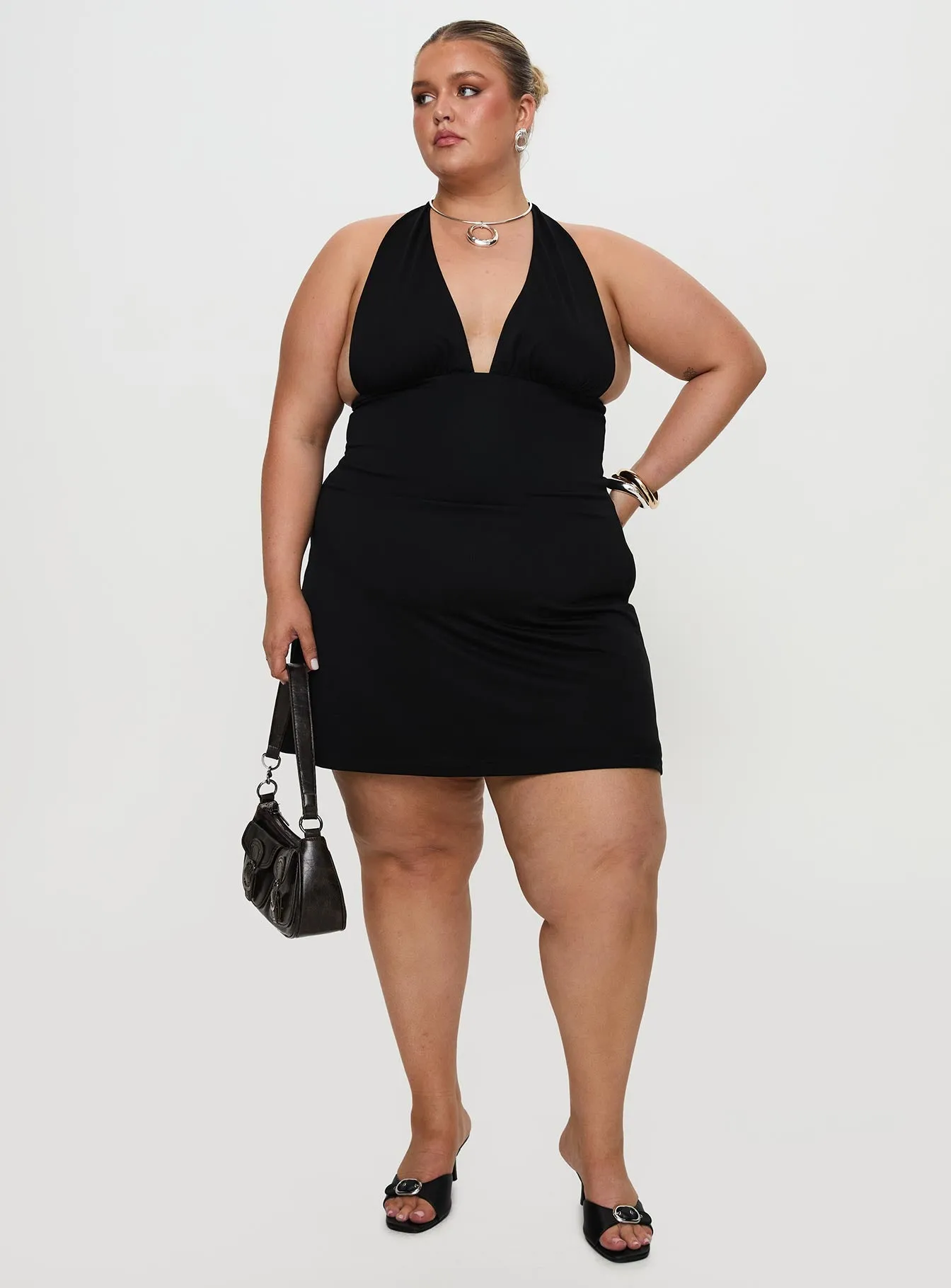 Tinisie Halter Mini Dress Black Curve Easy Draping