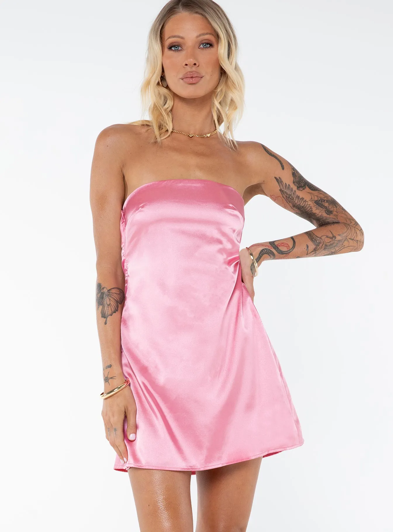 Subtle-Print Shaya Strapless Mini Dress Pink Tall