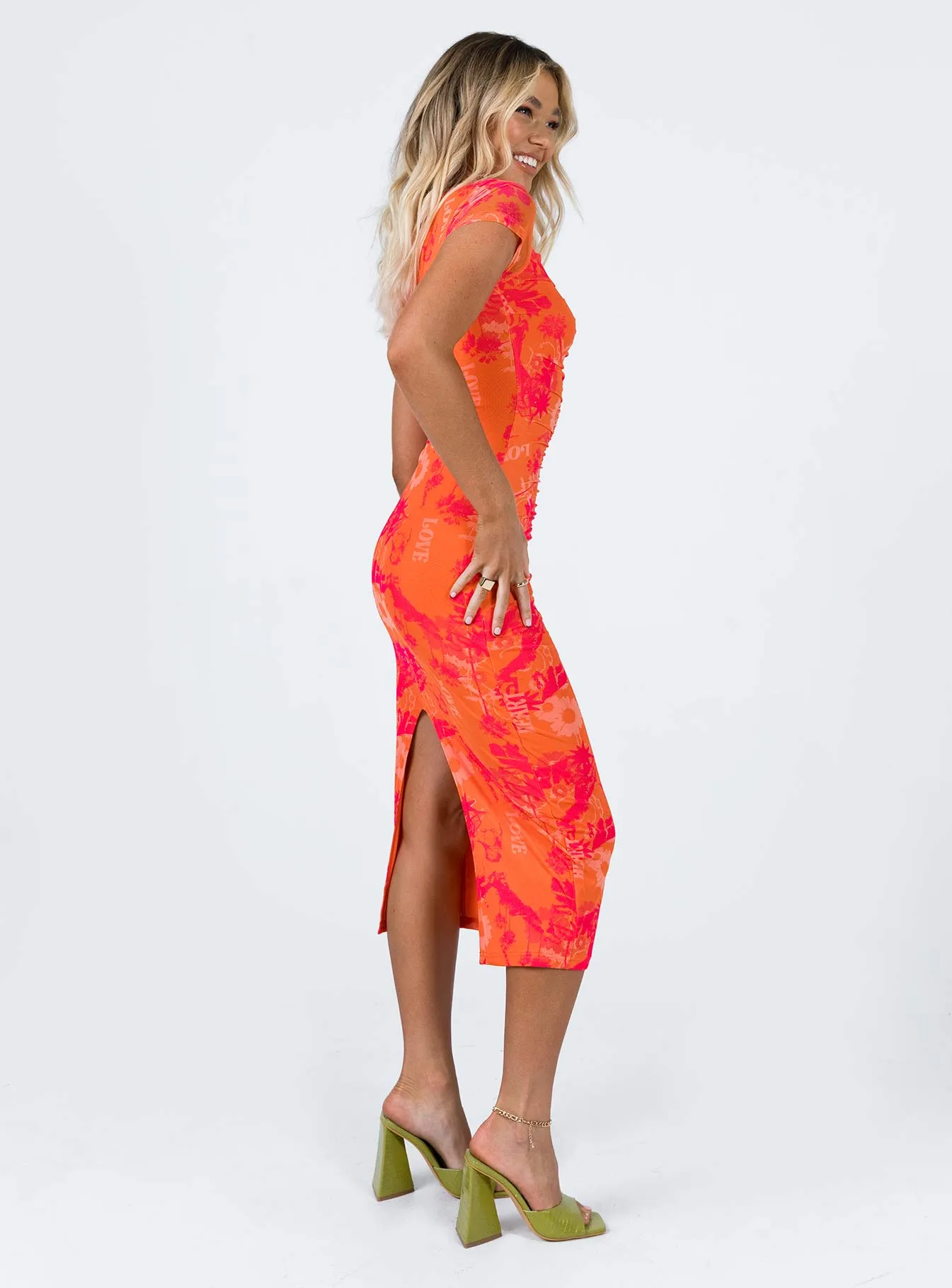 Stella Midi Dress Orange Multi Perfectly Styled