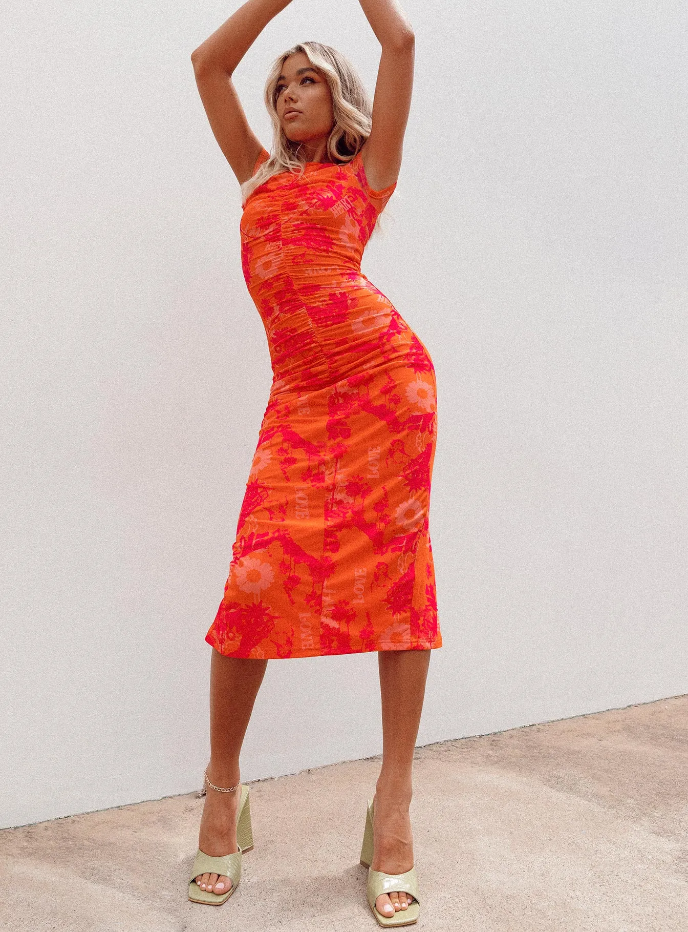 Stella Midi Dress Orange Multi Daily Mood Seasonal Mood