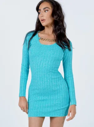 Elegant Piece Cool Season Shanti Long Sleeve Mini Dress Teal