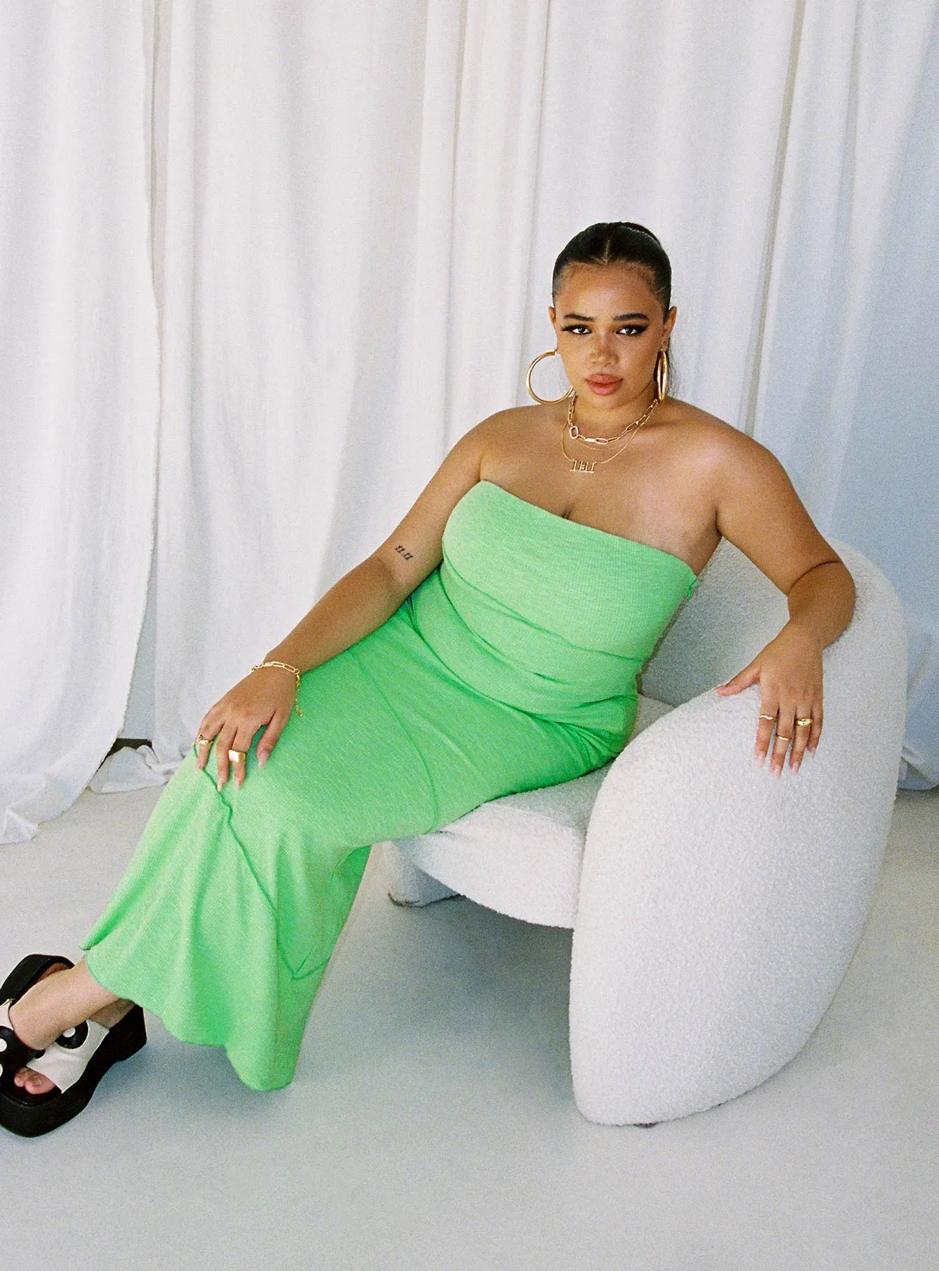 Oscar Midi Dress Green Curve Glam Feel Blue Sky