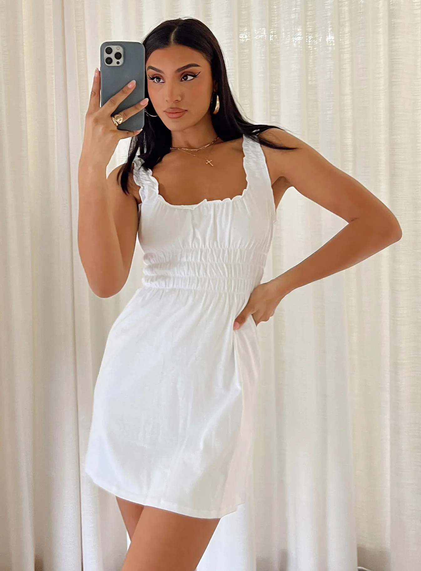 Flattering Cut Mindy Mini Dress White