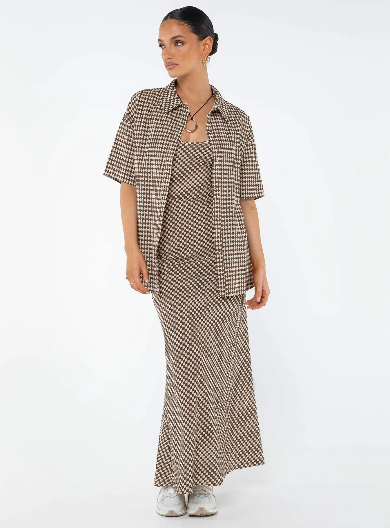 Otillie Maxi Set Brown / White Silk-Blend Aura Glow