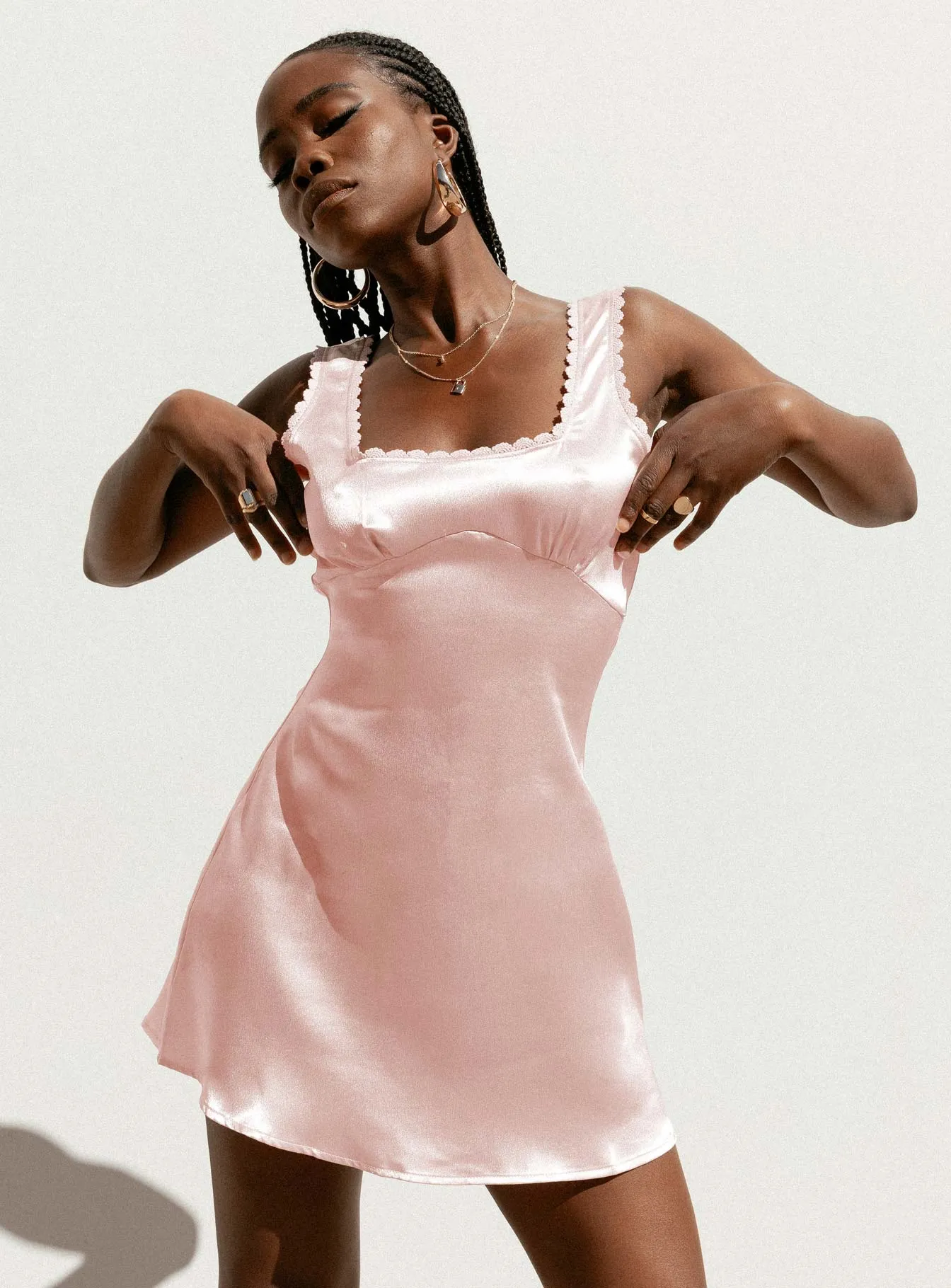 Berlin Satin Mini Dress Pink Sleeve Light