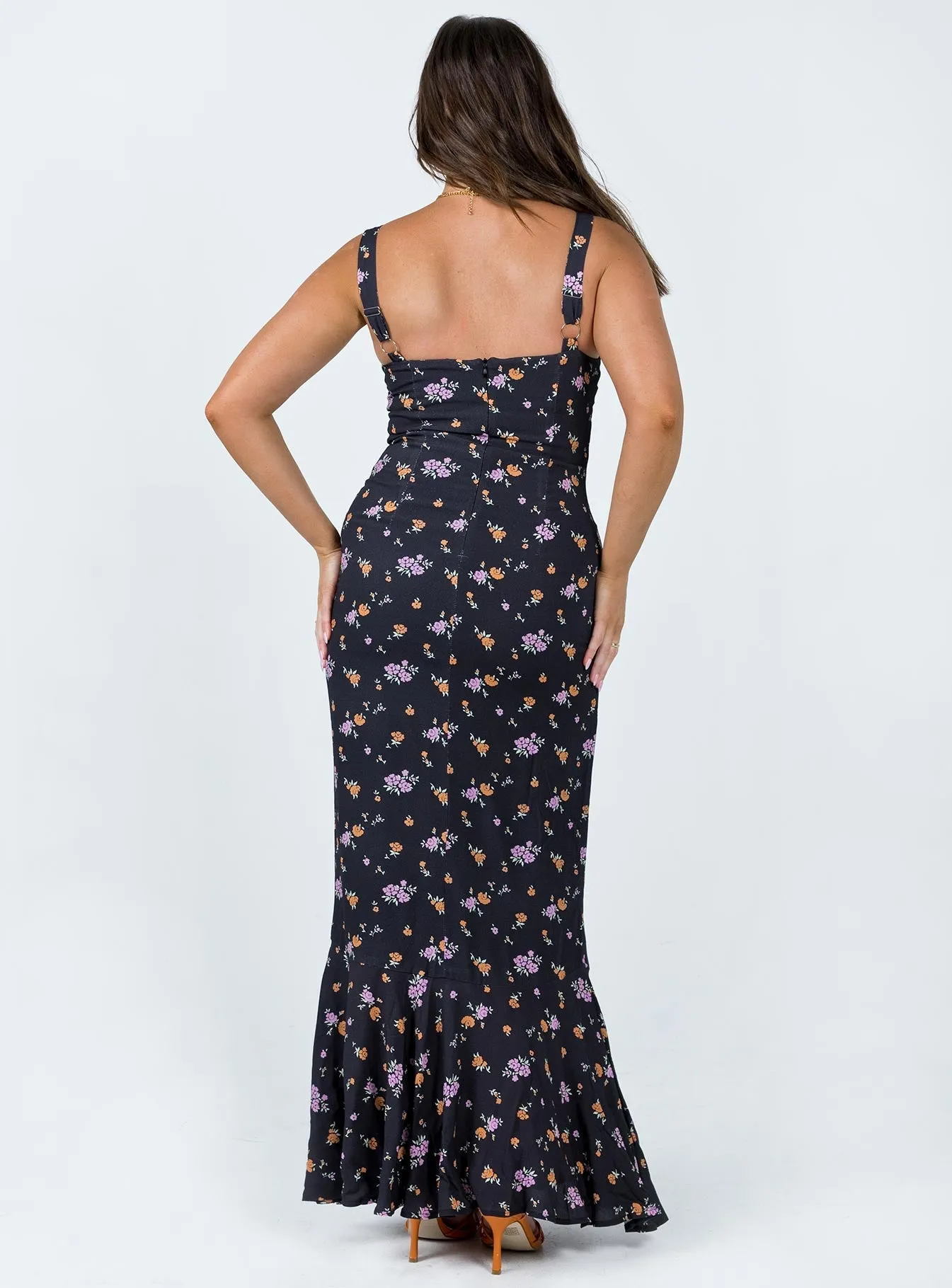 Side Pleats Layered Wear Curtis Maxi Dress Black / Floral