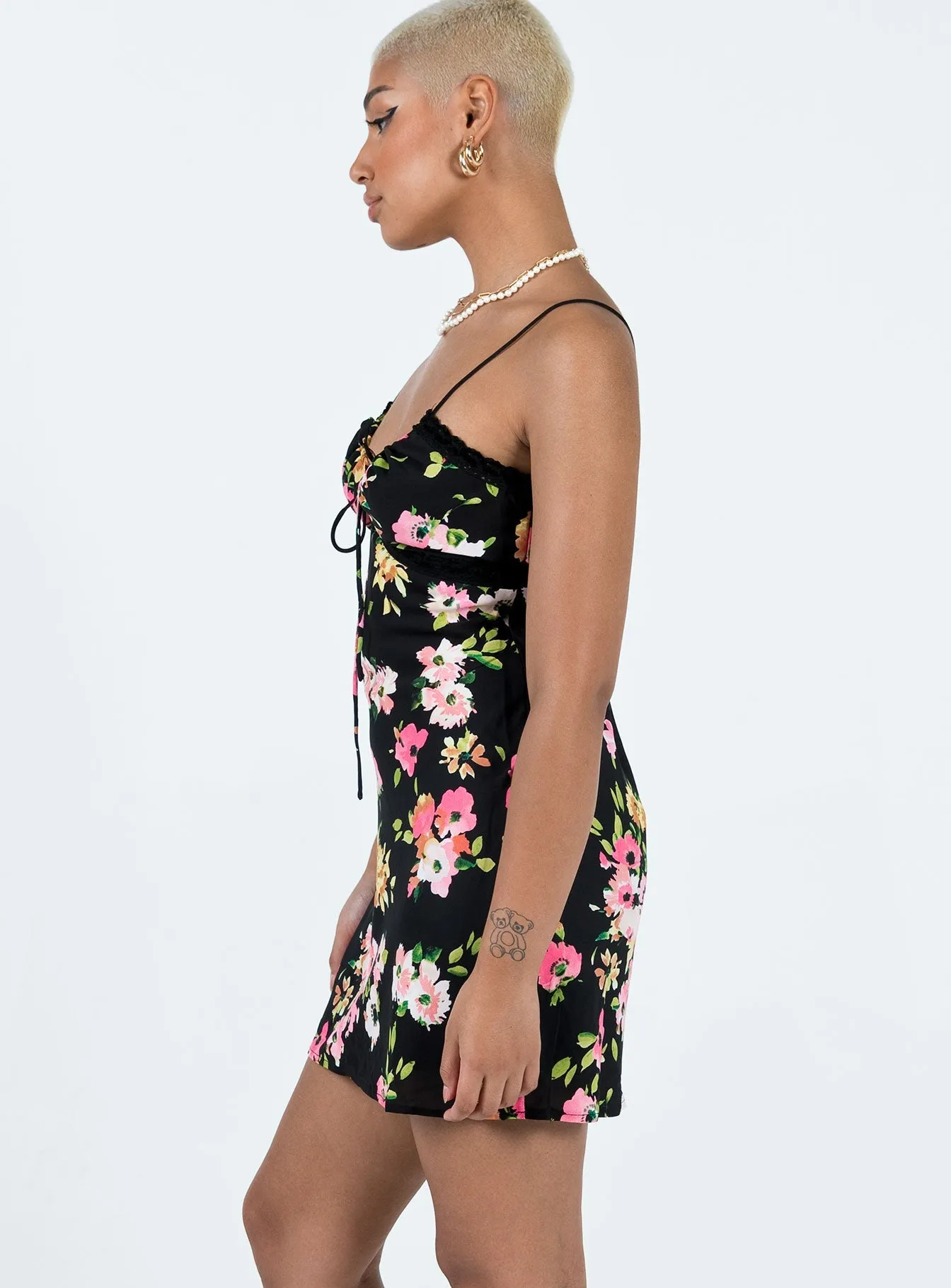 Garden Scene Sleek Flex Emilee Mini Dress Black Floral