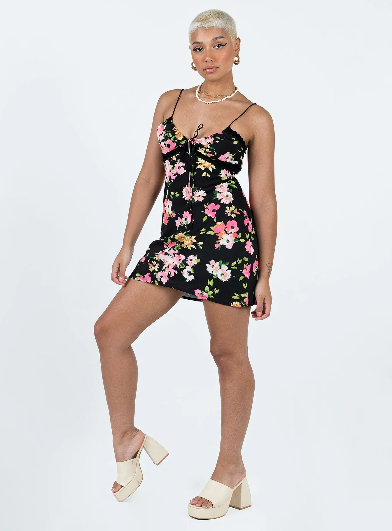 Emilee Mini Dress Black Floral Modern Twist Flattering Design