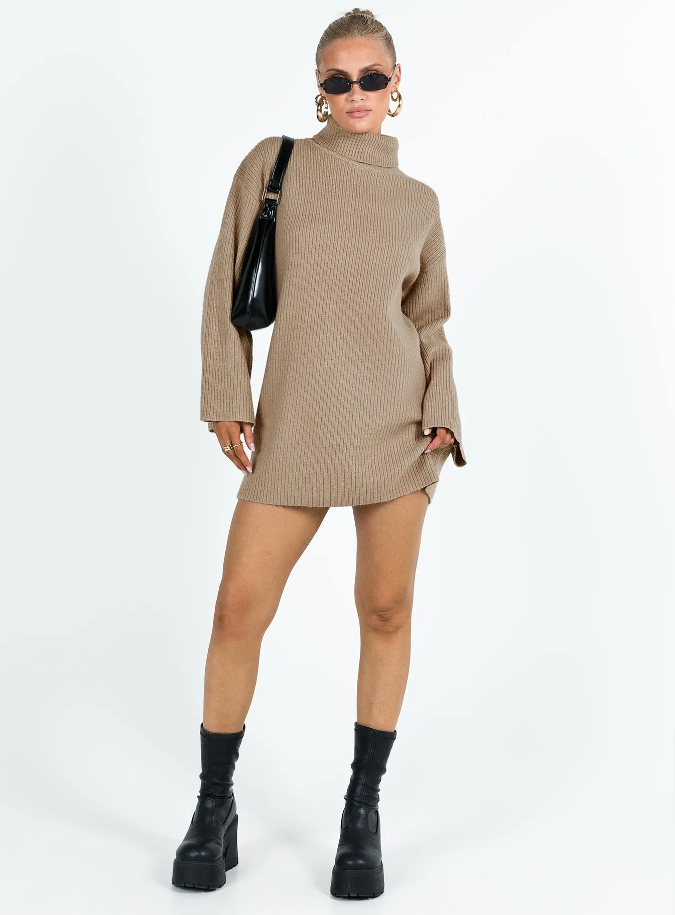 All-season Gradient Shade Sonelle Knit Mini Dress Beige