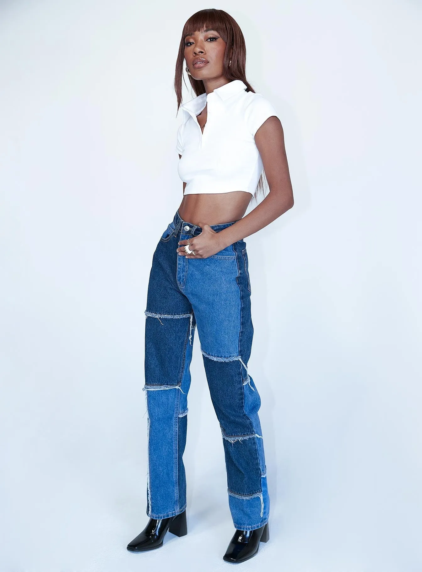 ReflectiveTrimDetails Senior Ease Skarlet Patchwork Denim Jeans