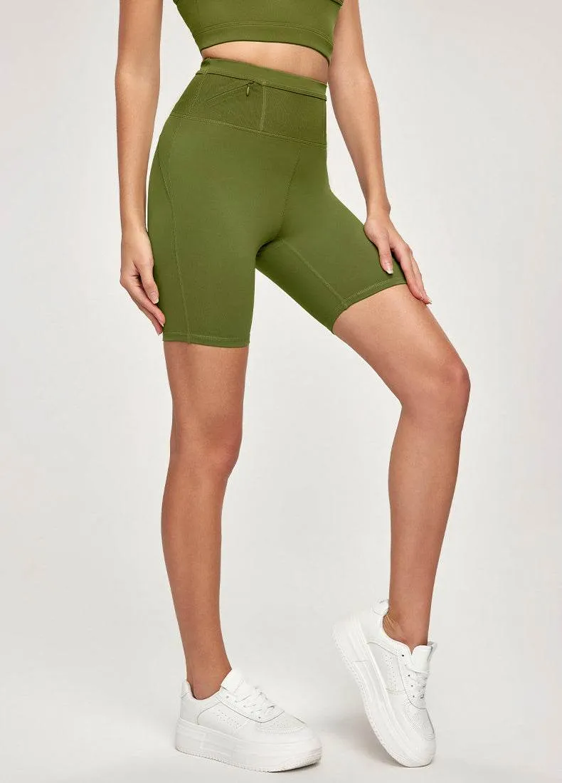 High Waisted Tummy Control Biker Shorts with Wraparound Waist Pockets MultiFunctional Pockets